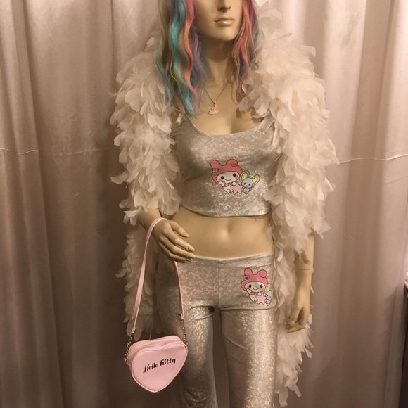 AMAZING vintage y2k custom my melody flare pants crop top and necklace set! - Picture 3 of 13